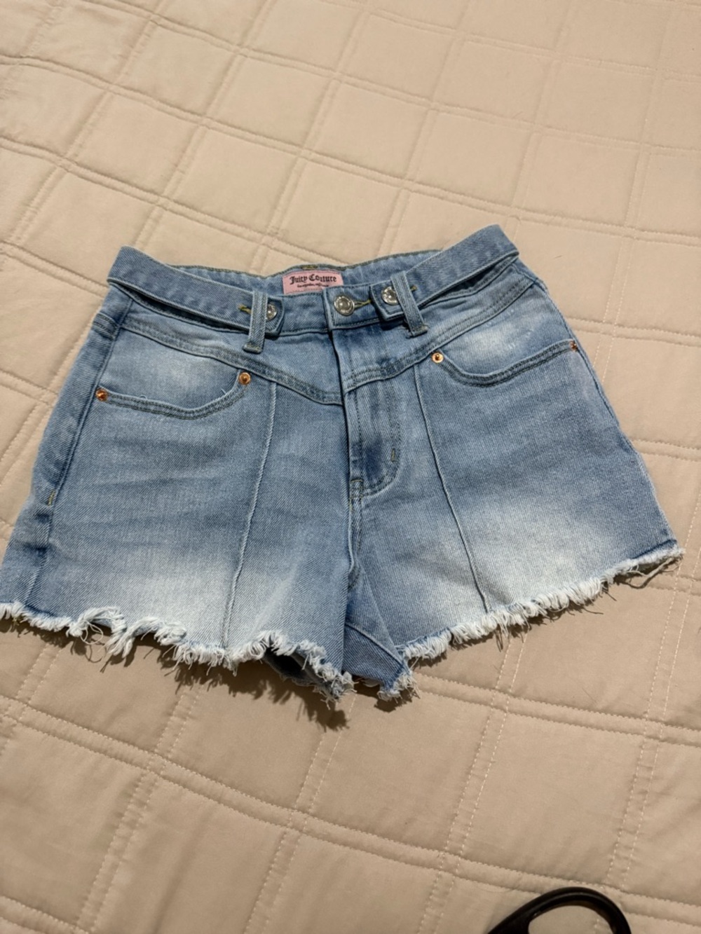 Juicy Couture Light Wash Frayed Hem Denim Shorts